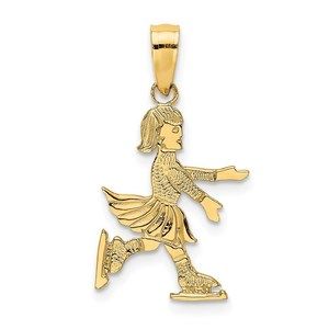 14k Yellow Gold Child Ice Skater Necklace Charm Pendant